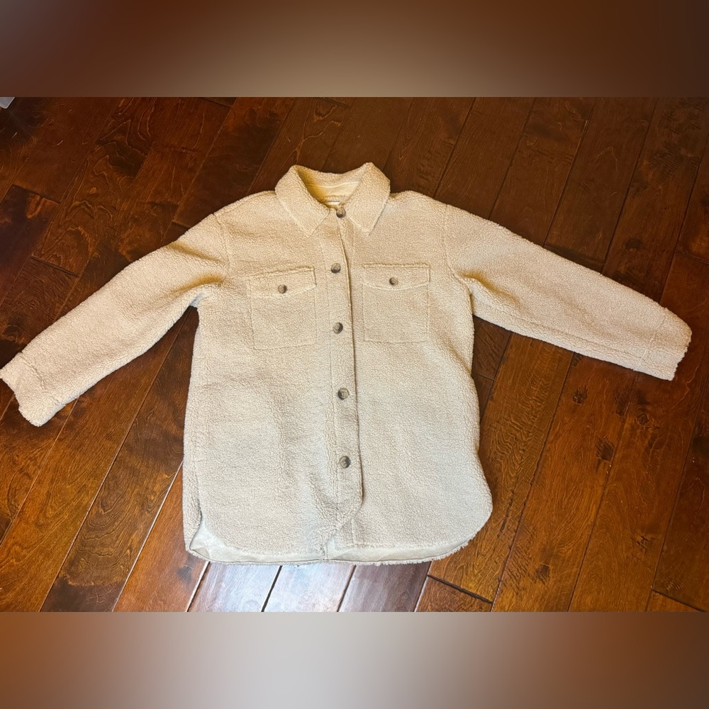 Joie Teddy Sherpa Oversized Button Up Jacket Shacket Cream Size Medium